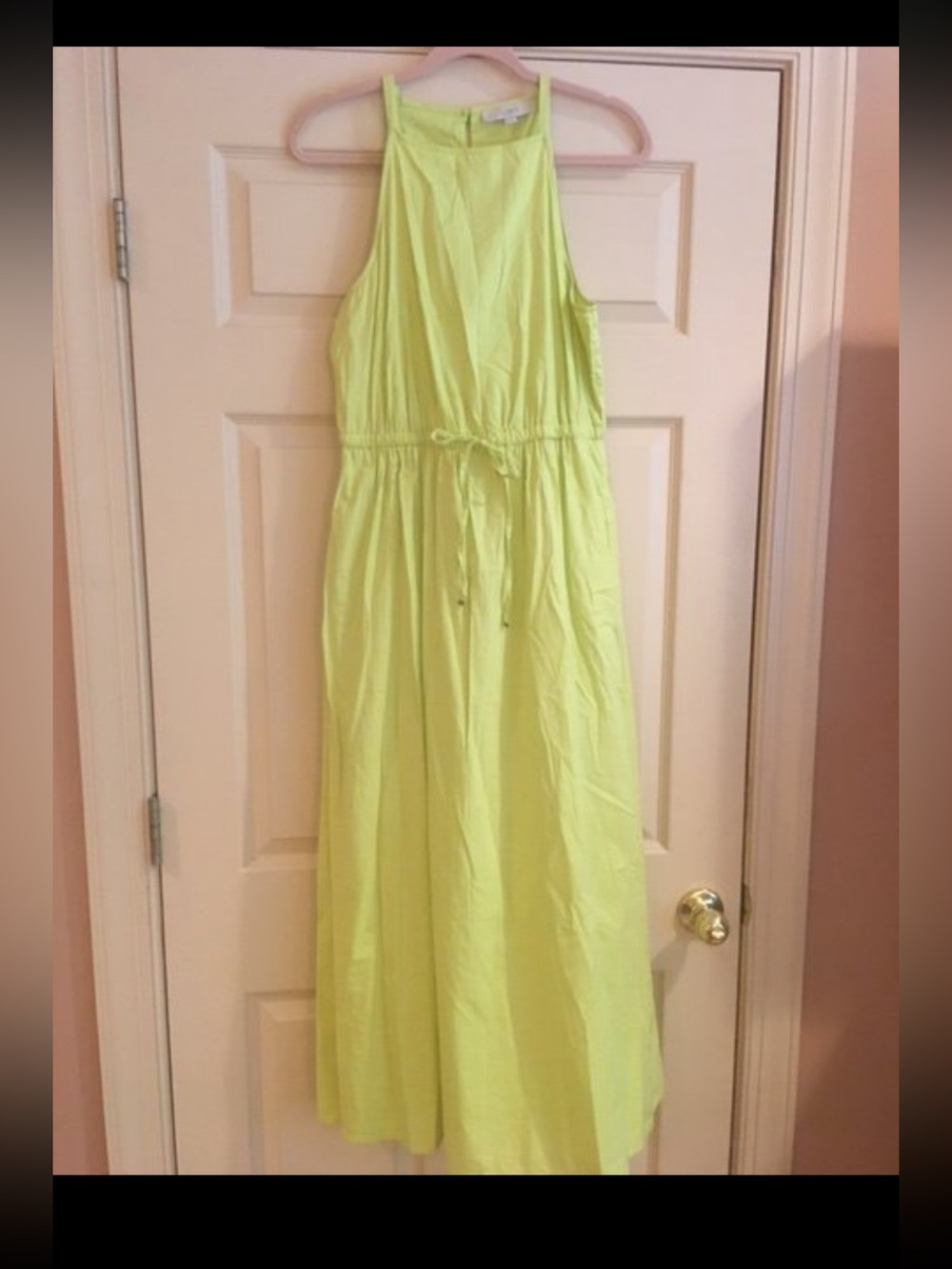 Loft Neon Lime Sleeveless Drawstring Maxi SunDress Size -Medium NWT